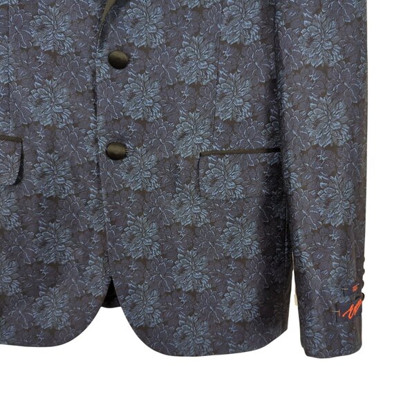 Egara Men's Dinner Jacket blue black 40 R Slim Fit Floral Peak Lapel - Picture 6 of 16